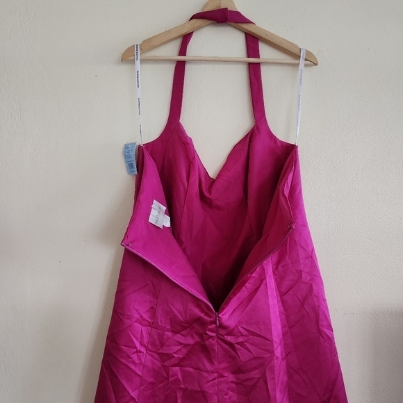 NWT David's Bridal Pink Fuchsia Halter A Line Dress Plus Size 16 - Picture 11 of 14